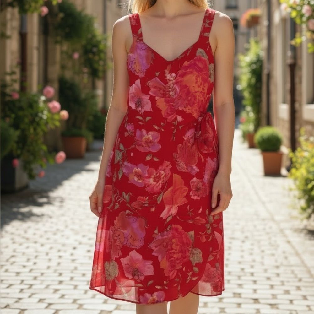 Vintage Tessuto Floral Red Dress NWT
